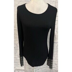 Bailey 44 Women's Long Sleeve Scoop Neck Faux Leather Shirt Black Medium